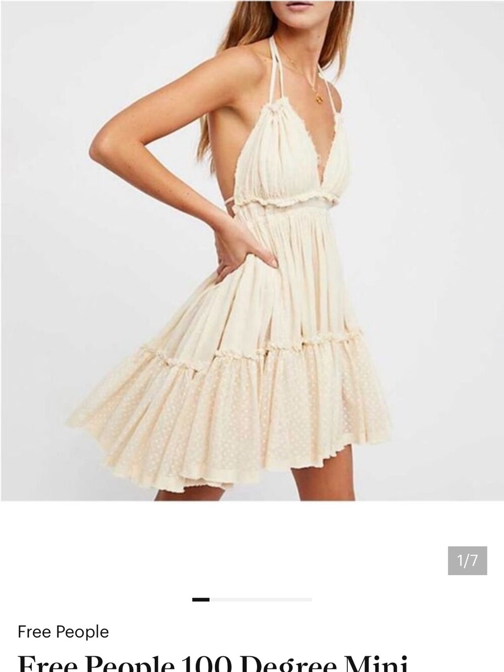 Free People Cream Halter Tiered Mini Dress